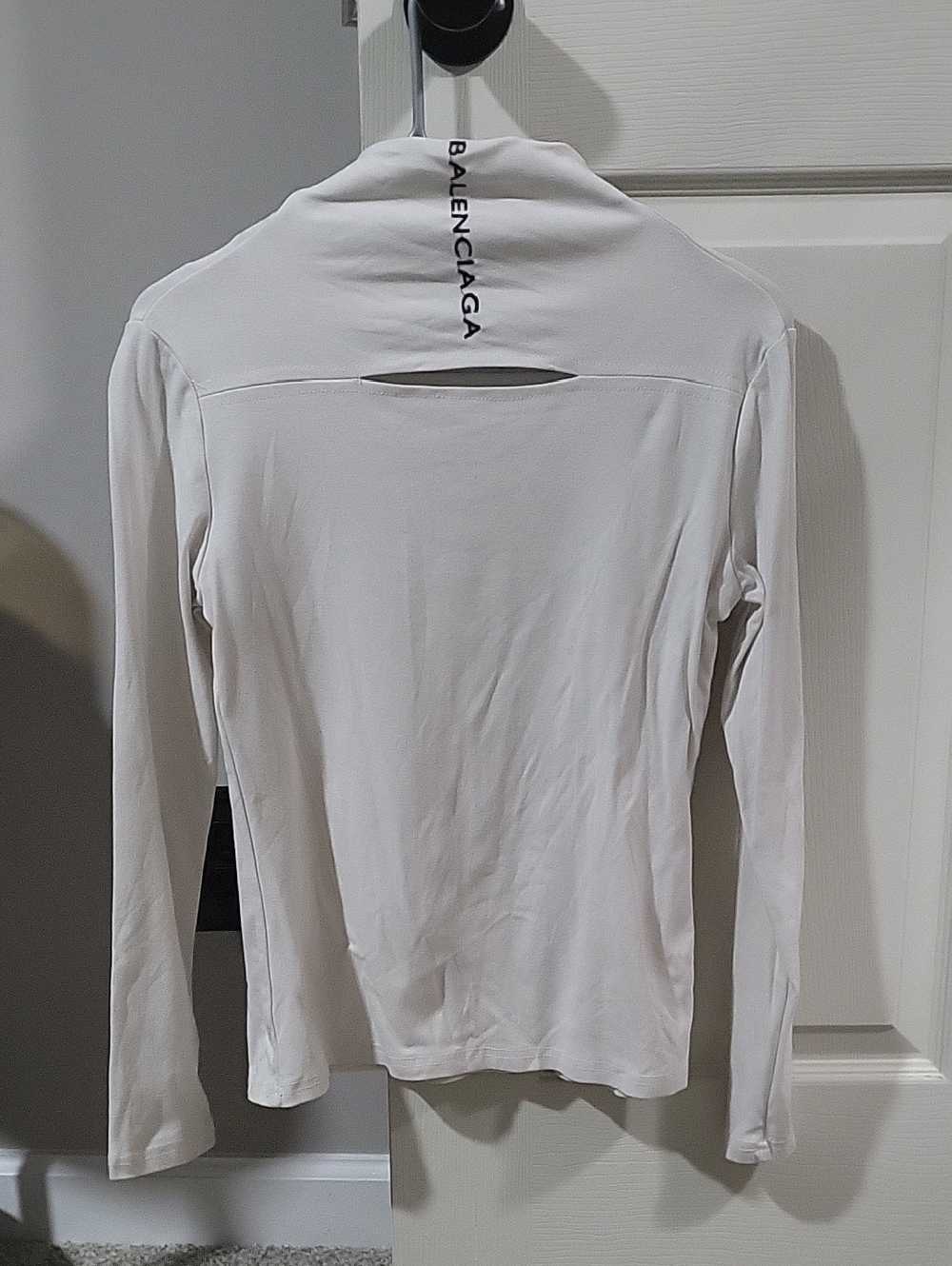 Balenciaga Slim Long Sleeve Top in White with Modern Cut Out